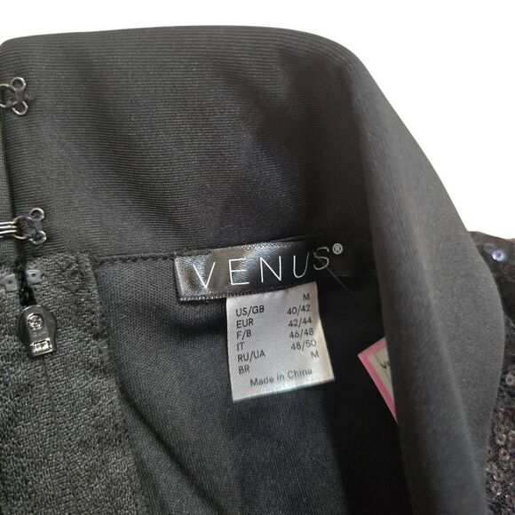 Venus Sequin Detail Tuxedo Jumpsuit Women's Medium Black Sleeveless Cocktail - Picture 5 of 8